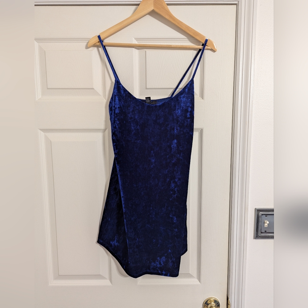 Forever 21 slip mini dress blue velour size small